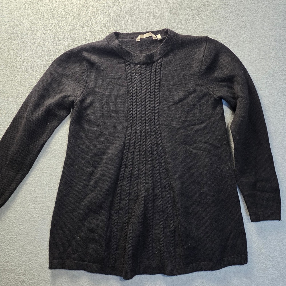 Soft Surroundings Tunic Sweater Womens Medium Black Cable Knit Long Sleeve Cozy